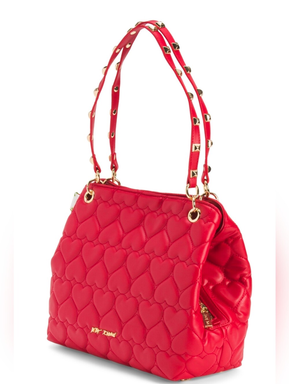 Betsey Johnson Red Quilted Heart Tote with Rosebud Bow Charm NWT - Picture 4 of 5